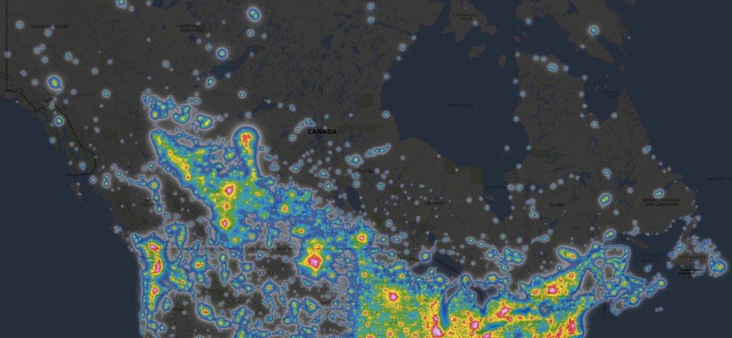 Canada night sky light pollution map