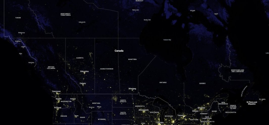 Canada nighttime satellite map