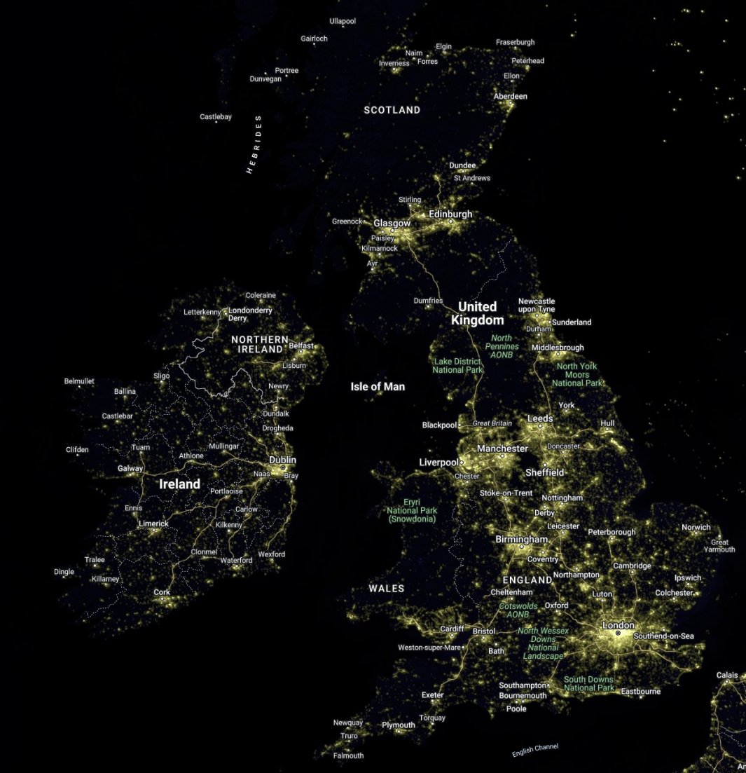 UK nighttime satellite map